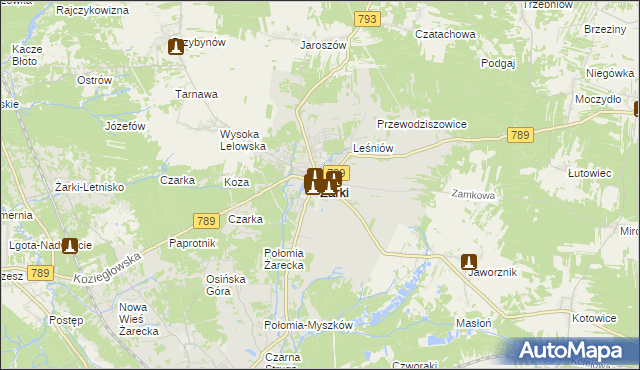 mapa Żarki powiat myszkowski, Żarki powiat myszkowski na mapie Targeo