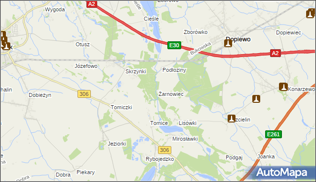 mapa Żarnowiec gmina Dopiewo, Żarnowiec gmina Dopiewo na mapie Targeo