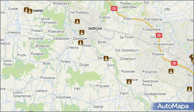 mapa Żarnowiec gmina Jedlicze, Żarnowiec gmina Jedlicze na mapie Targeo