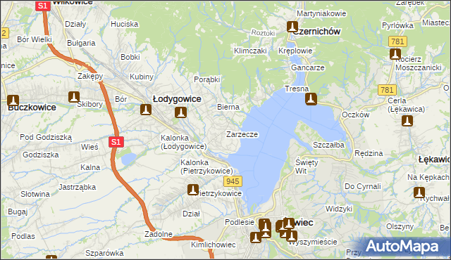 mapa Zarzecze gmina Łodygowice, Zarzecze gmina Łodygowice na mapie Targeo