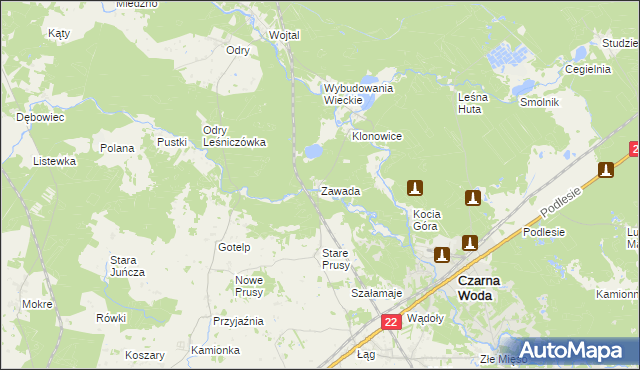 mapa Zawada gmina Czersk, Zawada gmina Czersk na mapie Targeo