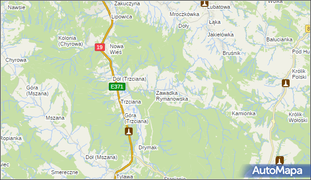 mapa Zawadka Rymanowska, Zawadka Rymanowska na mapie Targeo