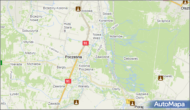 mapa Zawodzie gmina Poczesna, Zawodzie gmina Poczesna na mapie Targeo