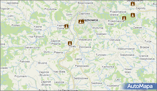 mapa Zborowice gmina Ciężkowice, Zborowice gmina Ciężkowice na mapie Targeo