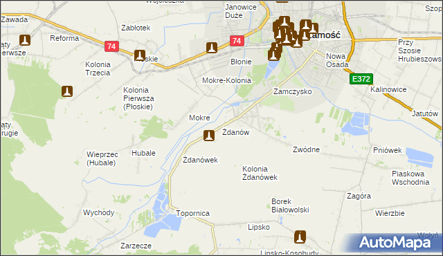 mapa Żdanów gmina Zamość, Żdanów gmina Zamość na mapie Targeo