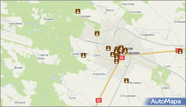 mapa Zdrój gmina Grodzisk Wielkopolski, Zdrój gmina Grodzisk Wielkopolski na mapie Targeo