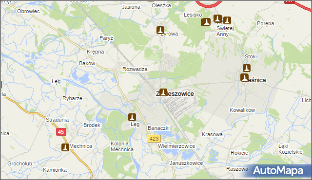 mapa Zdzieszowice, Zdzieszowice na mapie Targeo