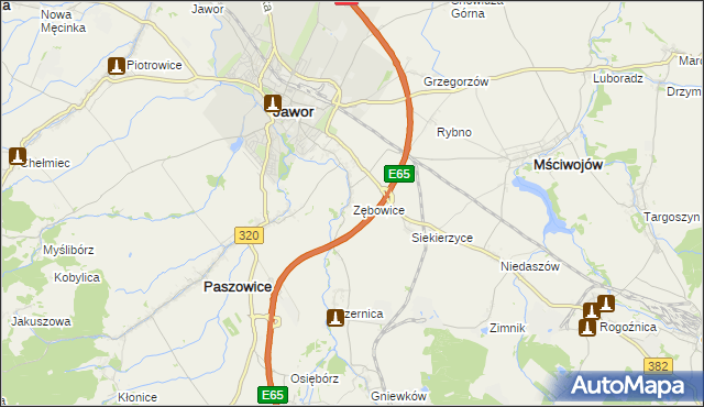 mapa Zębowice gmina Paszowice, Zębowice gmina Paszowice na mapie Targeo
