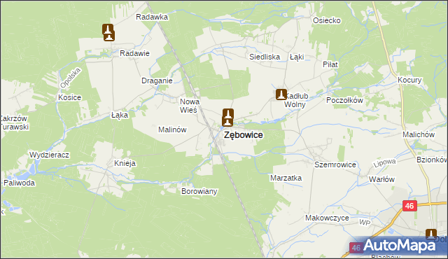 mapa Zębowice powiat oleski, Zębowice powiat oleski na mapie Targeo