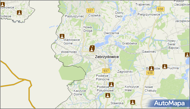 mapa Zebrzydowice powiat cieszyński, Zebrzydowice powiat cieszyński na mapie Targeo