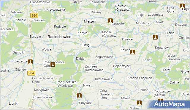 mapa Zegartowice gmina Raciechowice, Zegartowice gmina Raciechowice na mapie Targeo