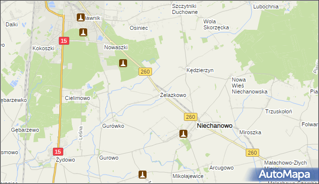 mapa Żelazkowo gmina Niechanowo, Żelazkowo gmina Niechanowo na mapie Targeo