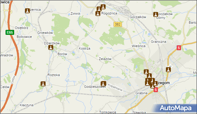 mapa Żelazów gmina Strzegom, Żelazów gmina Strzegom na mapie Targeo