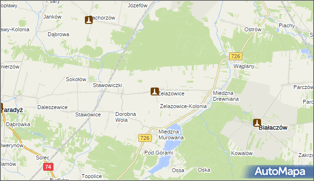 mapa Żelazowice, Żelazowice na mapie Targeo