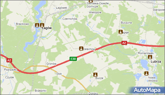 mapa Żelechów gmina Łagów, Żelechów gmina Łagów na mapie Targeo