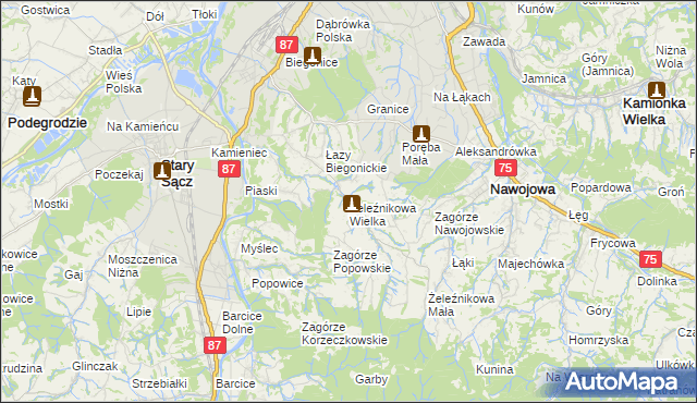 mapa Żeleźnikowa Wielka, Żeleźnikowa Wielka na mapie Targeo