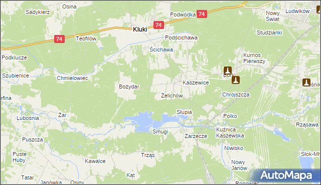 mapa Żelichów gmina Kluki, Żelichów gmina Kluki na mapie Targeo