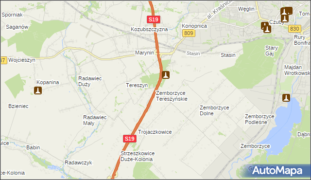 mapa Zemborzyce Tereszyńskie, Zemborzyce Tereszyńskie na mapie Targeo