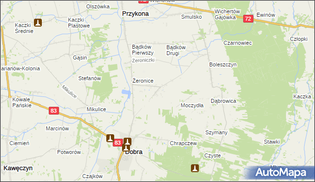 mapa Żeronice Kolonia, Żeronice Kolonia na mapie Targeo