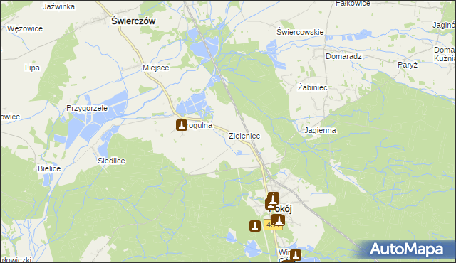 mapa Zieleniec gmina Pokój, Zieleniec gmina Pokój na mapie Targeo