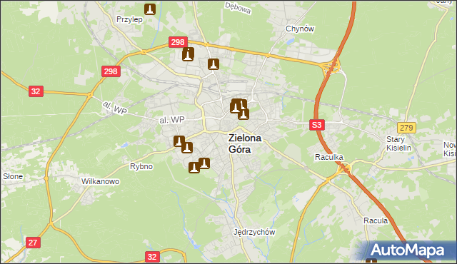 mapa Zielona Góra, Zielona Góra na mapie Targeo