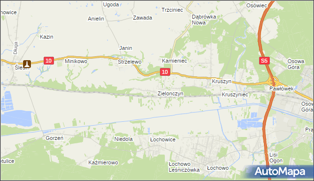 mapa Zielonczyn gmina Sicienko, Zielonczyn gmina Sicienko na mapie Targeo