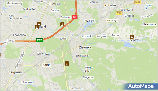 mapa Zielonka powiat wołomiński, Zielonka powiat wołomiński na mapie Targeo