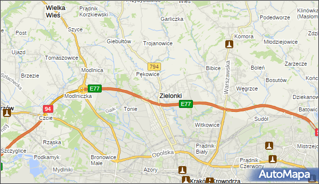 mapa Zielonki powiat krakowski, Zielonki powiat krakowski na mapie Targeo