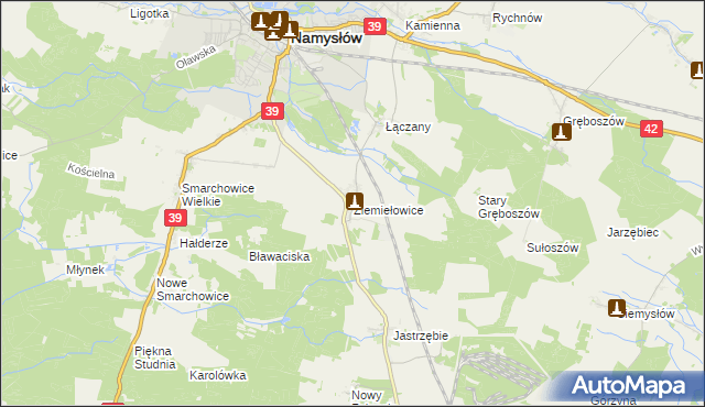 mapa Ziemiełowice, Ziemiełowice na mapie Targeo