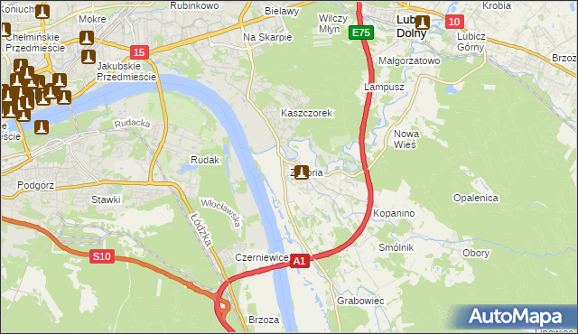 mapa Złotoria gmina Lubicz, Złotoria gmina Lubicz na mapie Targeo