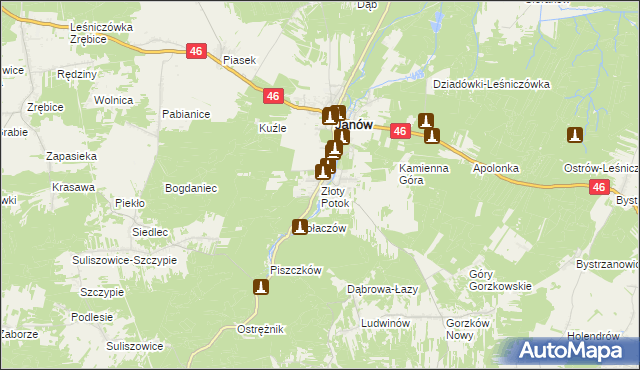 mapa Złoty Potok gmina Janów, Złoty Potok gmina Janów na mapie Targeo