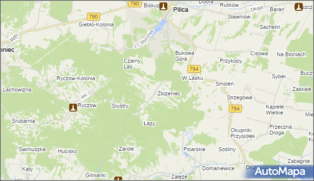 mapa Złożeniec, Złożeniec na mapie Targeo
