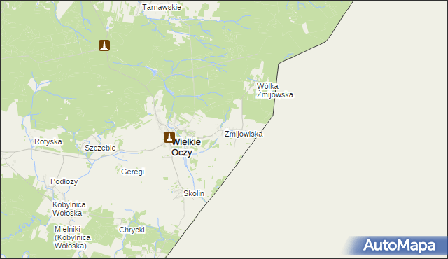 mapa Żmijowiska gmina Wielkie Oczy, Żmijowiska gmina Wielkie Oczy na mapie Targeo