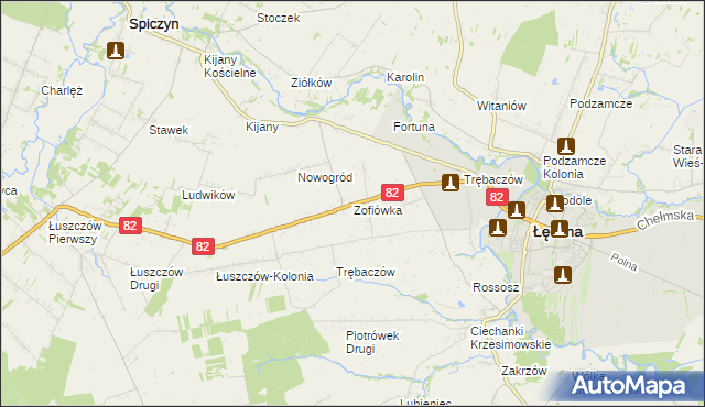 mapa Zofiówka gmina Łęczna, Zofiówka gmina Łęczna na mapie Targeo
