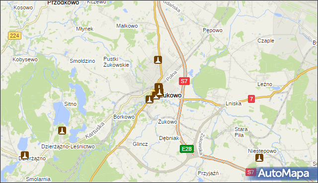 mapa Żukowo powiat kartuski, Żukowo powiat kartuski na mapie Targeo