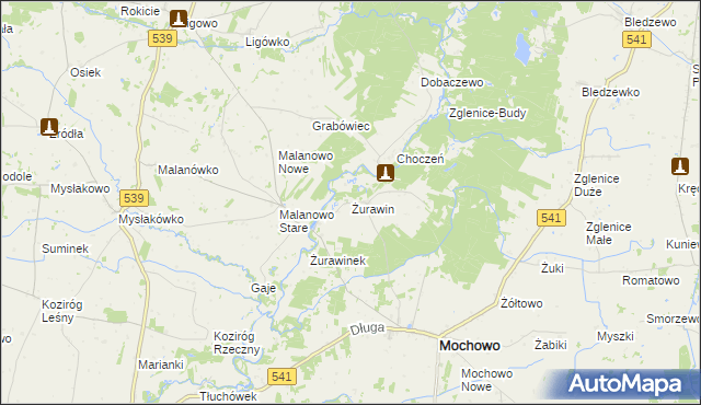 mapa Żurawin gmina Mochowo, Żurawin gmina Mochowo na mapie Targeo