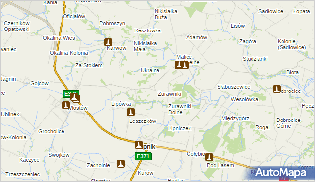 mapa Żurawniki gmina Lipnik, Żurawniki gmina Lipnik na mapie Targeo