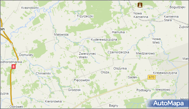 mapa Zwierzyniec Mały gmina Dąbrowa Białostocka, Zwierzyniec Mały gmina Dąbrowa Białostocka na mapie Targeo