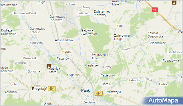 mapa Zwierzyniec Trzeci, Zwierzyniec Trzeci na mapie Targeo