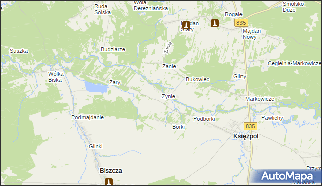 mapa Zynie, Zynie na mapie Targeo