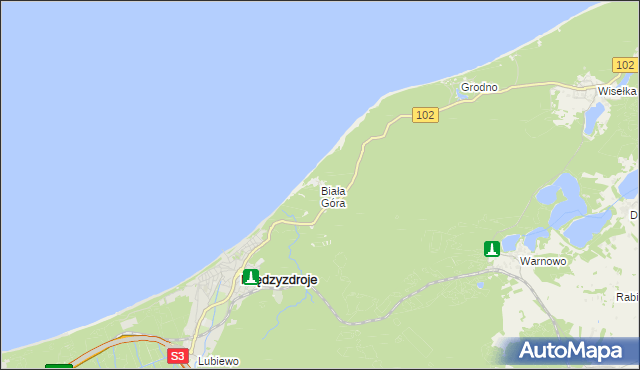 mapa Biała Góra gmina Międzyzdroje, Biała Góra gmina Międzyzdroje na mapie Targeo