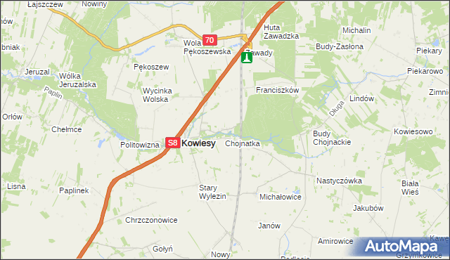 mapa Chojnata, Chojnata na mapie Targeo