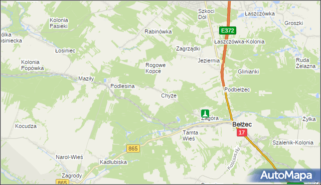 mapa Chyże gmina Bełżec, Chyże gmina Bełżec na mapie Targeo
