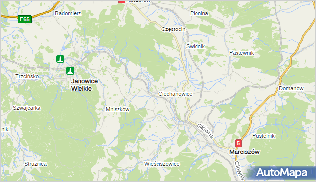 mapa Ciechanowice, Ciechanowice na mapie Targeo