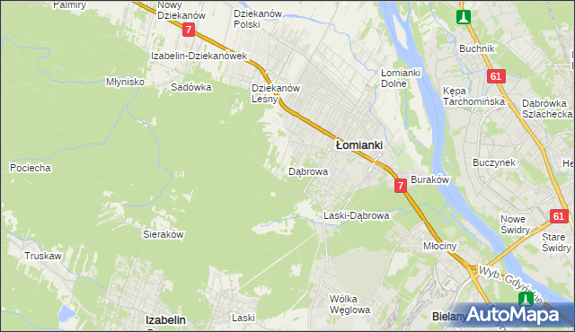 mapa Dąbrowa gmina Łomianki, Dąbrowa gmina Łomianki na mapie Targeo