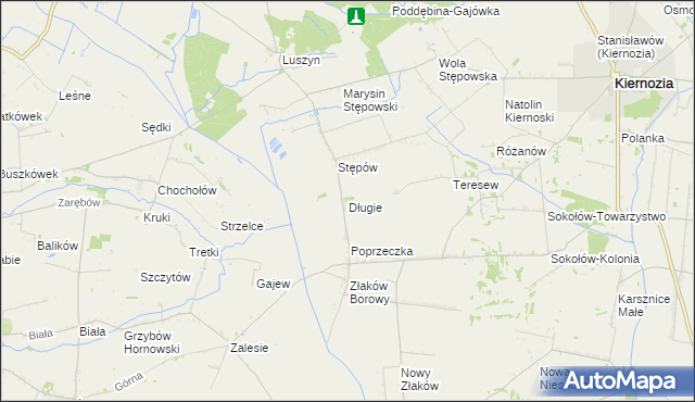 mapa Długie gmina Kiernozia, Długie gmina Kiernozia na mapie Targeo