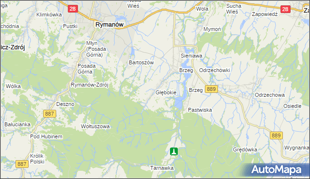 mapa Głębokie gmina Rymanów, Głębokie gmina Rymanów na mapie Targeo