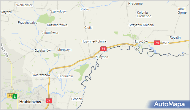 mapa Husynne gmina Hrubieszów, Husynne gmina Hrubieszów na mapie Targeo