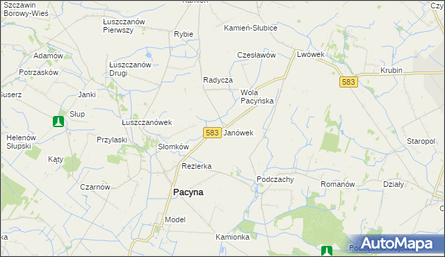 mapa Janówek gmina Pacyna, Janówek gmina Pacyna na mapie Targeo