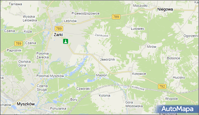 mapa Jaworznik gmina Żarki, Jaworznik gmina Żarki na mapie Targeo